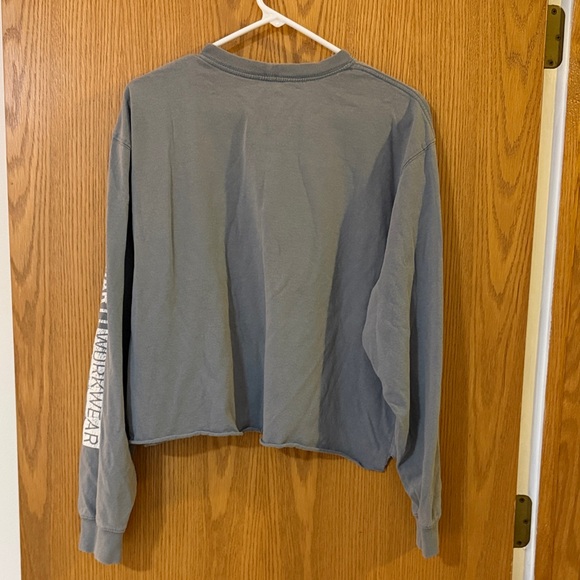 Carhartt Slate Blue Long Sleeve Pocket Tee with Sleeve Logo Cropped Rough Hem - Picture 2 of 8